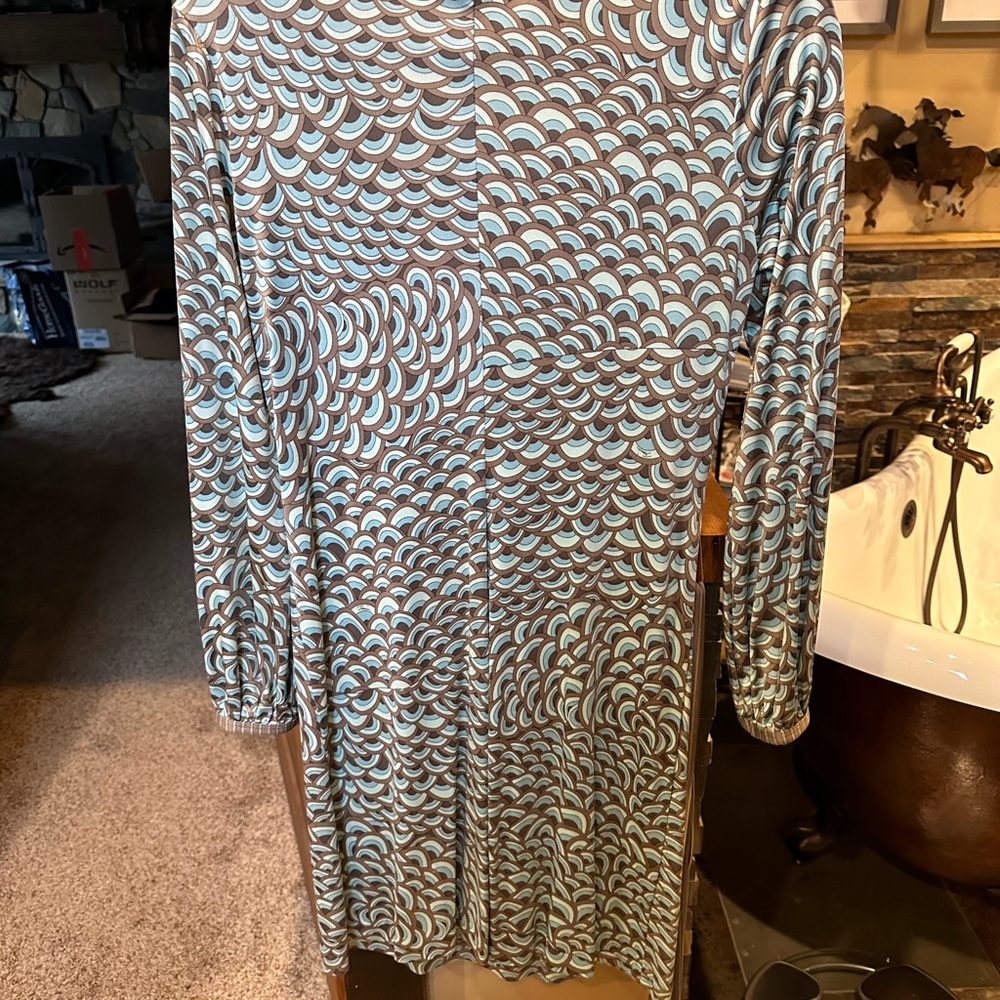 Trina Turk silk mini dress with belted waist.